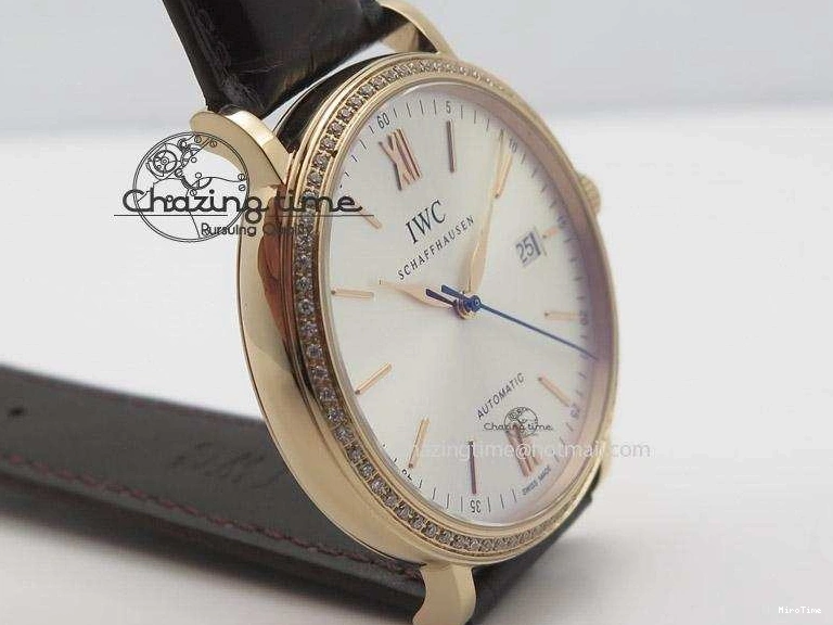 MIROTIME 0814 OnTrend Portofino RG MKF 1:1 V2 Best Edition Diamond Bezel Silver Dial On Brown Leather Strap A 7343